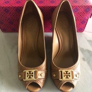 Tory Burch Open Toe Wedge - Tan